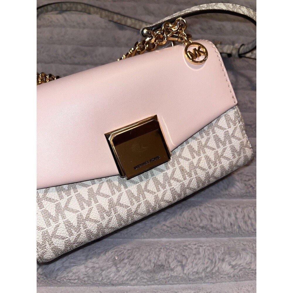 Michael Kors Lita Leather Two Tone Pink Crossbody Designer Bag Preppy Classic - Picture 8 of 9